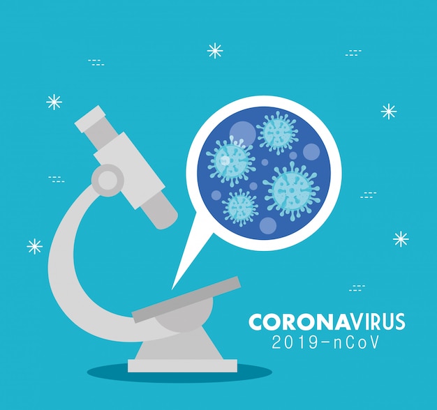 Microscoop met deeltjes van coronavirus 2019 ncov