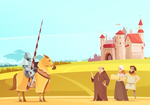 Gratis vector middeleeuwse leven scène cartoon