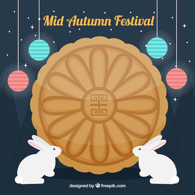 Gratis vector midden herfst festival, scène met twee konijnen