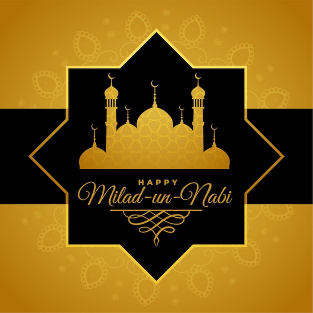 Gratis vector milad un nabi gouden moskee wenskaart ontwerp