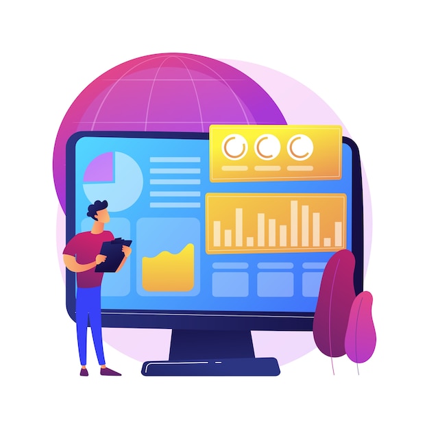 Gratis vector milieu data analytics abstract concept illustratie. digitale milieuanalyse, ecodatatechnologie, milieuthema's, aardobservatie, wereldwijde business