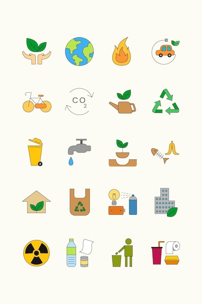 Gratis vector milieu pictogram ontwerp elementen vector set