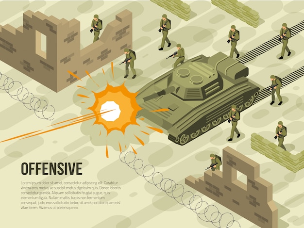 Gratis vector militaire strijd isometrische illustratie