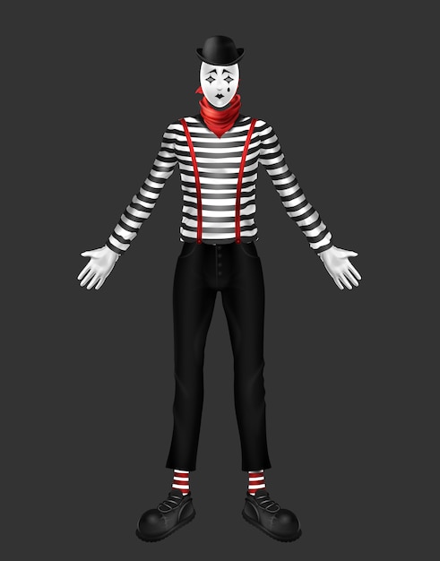 Gratis vector mime, toneelacteur, lichaamsbeweging performer kostuum met gestreepte coltrui