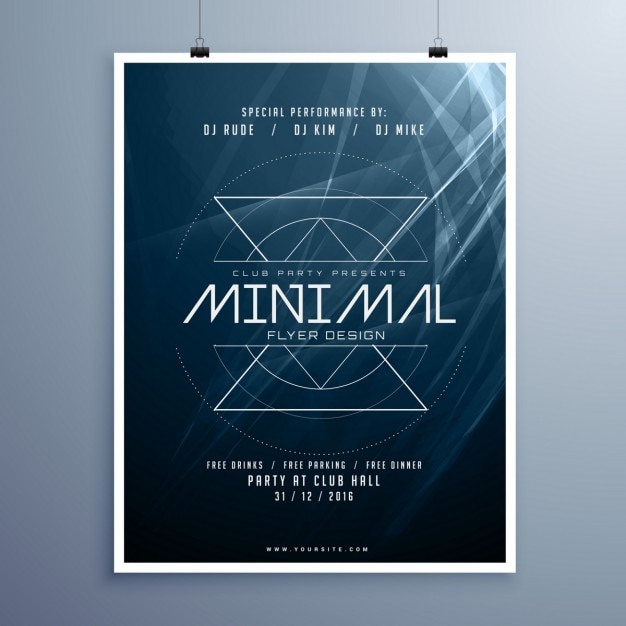 Minimal music elegant flyer sjabloon in blauwe kleur met abstracte glanzende lichten