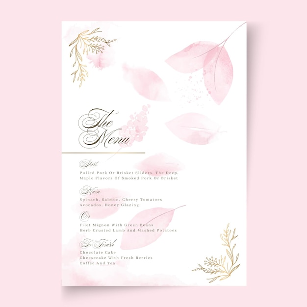 Gratis vector minimale bruiloft menu ontwerpsjabloon