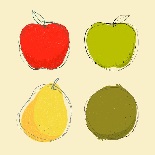 Minimale fruit logo vector hand getekende set