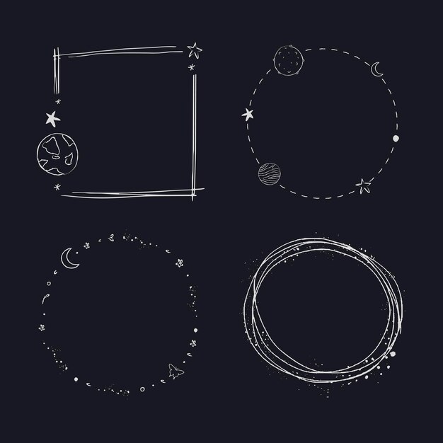 Minimale lijn kunst galaxy frame set vector