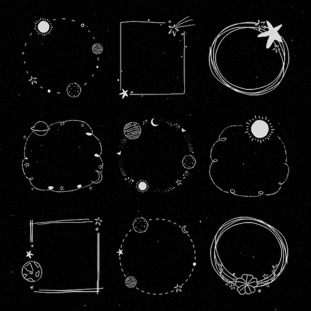 Minimale lijn kunst galaxy frame set vector