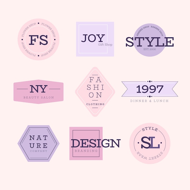 Gratis vector minimale logo-collectie met pastelkleuren