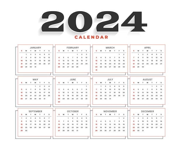 Gratis vector minimale stijl 2024 zakelijke kalender sjabloon voor kantoor- of zakelijk gebruik