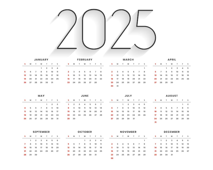Gratis Vector minimale stijl 2025 jaarlijkse muurkalender sjabloonontwerp