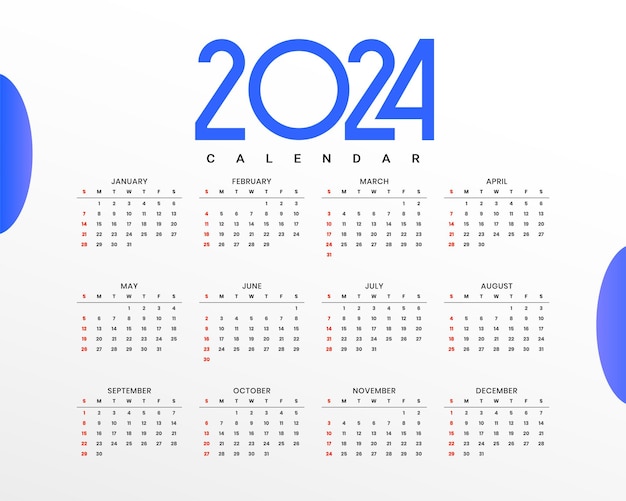 Gratis vector minimale stijl gelukkig nieuwjaar 2024 kalender sjabloon ontwerp vector