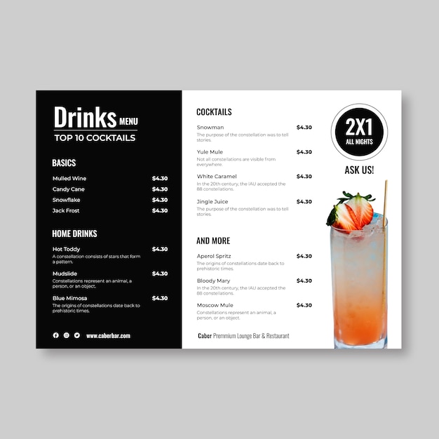 Gratis vector minimalistisch cocktails- en drankmenu