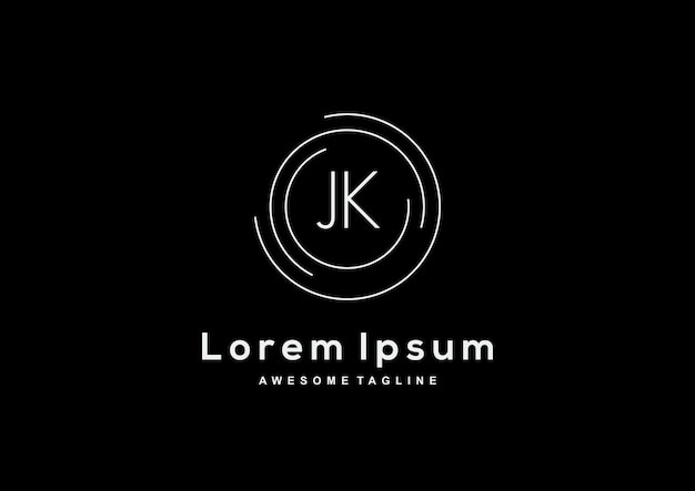 Gratis vector minimalistisch letter jk-logo-ontwerp met cirkelvorm