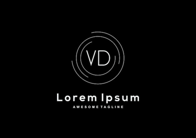 Minimalistisch letter VD-logo-ontwerp met cirkelvorm