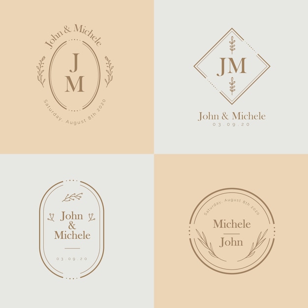 Minimalistische huwelijksmonogrammen in pastelkleuren