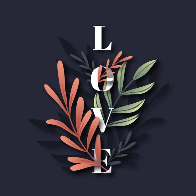 Minimalistische lente bladeren met "liefde" woord