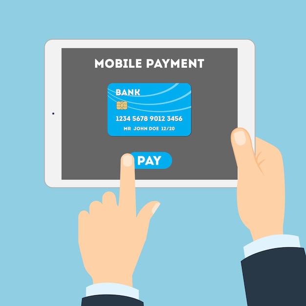 Mobiel betalingsconcept. makkelijk afrekenen met mobiel bankieren. creditcard in tablet. betalen via internet.
