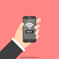 Gratis vector mobiele achtergrond met wifi in plat ontwerp