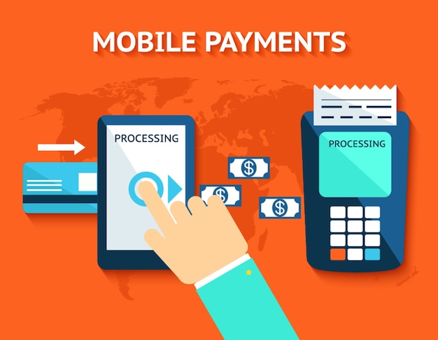Gratis vector mobiele betalingen en near field-communicatie. transactie en paypass en nfc. vector illustratie