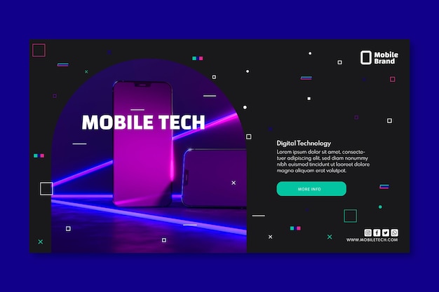 Mobiele tech horizontale banner sjabloon