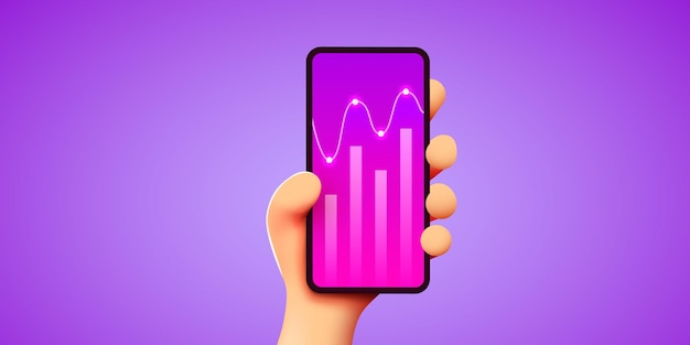 Mobiele technologie concept markt trend grafieken analyse op smartphone hand houdt telefoon infographic