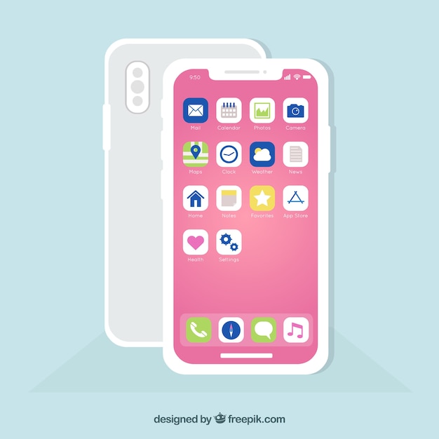 Gratis vector mobiele telefoon met apps