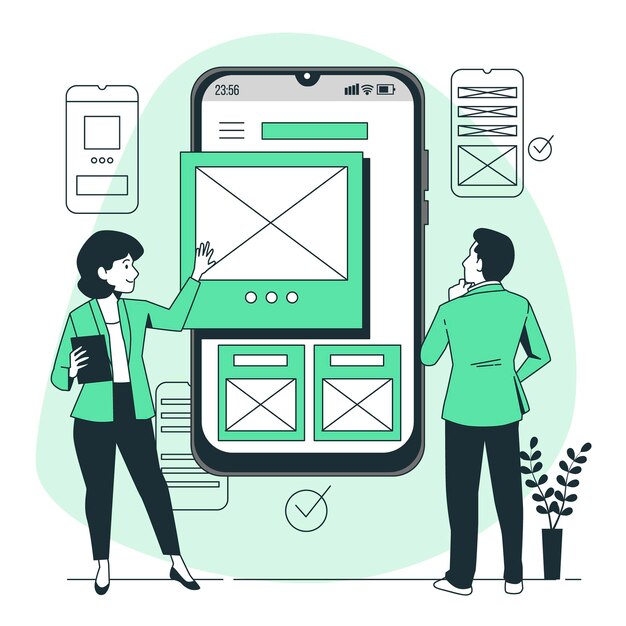 Mobiele wireframe concept illustratie