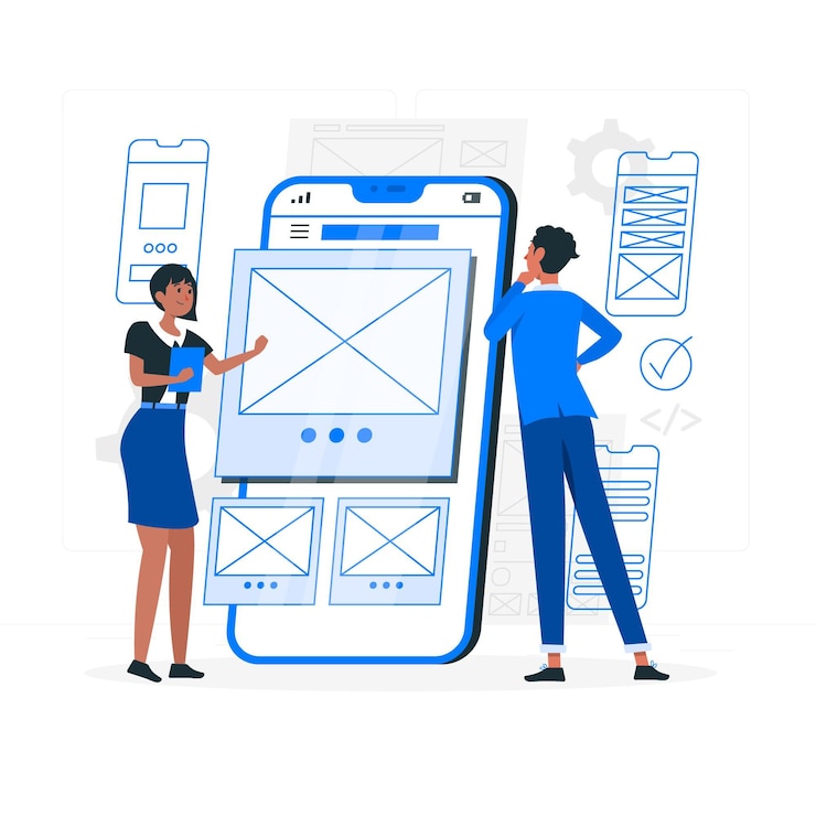 Gratis Vector mobiele wireframe concept illustratie