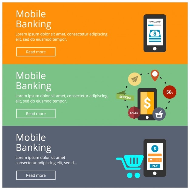 Gratis vector mobile banking banner colecction