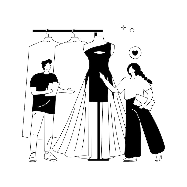 Gratis Vector mode huis abstract concept vectorillustratie high fashion couturier huis kleding ontwerp merk luxe accessoires productie exclusieve kleding rode loper jurk abstracte metafoor