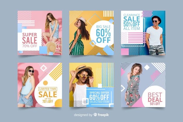 Gratis vector mode verkoop banner collectie met foto