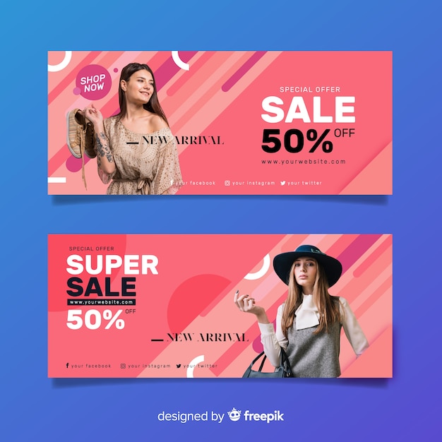 Gratis vector mode verkoop banners met foto