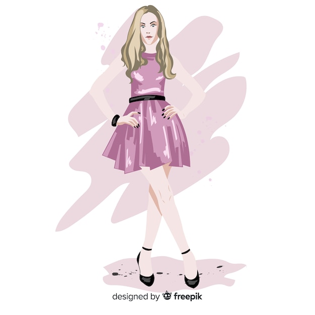 Gratis vector model van de manier het blonde vrouw met roze kleding, karakterillustratie