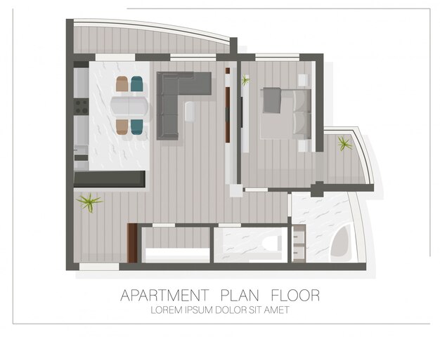 Modern appartement plattegrond met bovenaanzicht. Schets van een huis