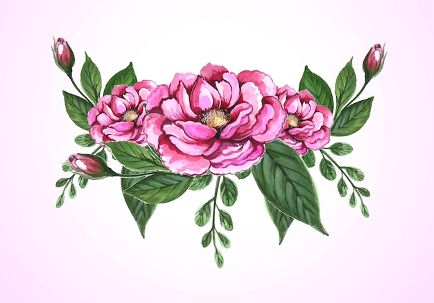 Gratis vector modern aquarelboeket van bloemen op roze achtergrond