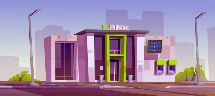 Gratis Vector modern bankgebouw aan stadsstraat