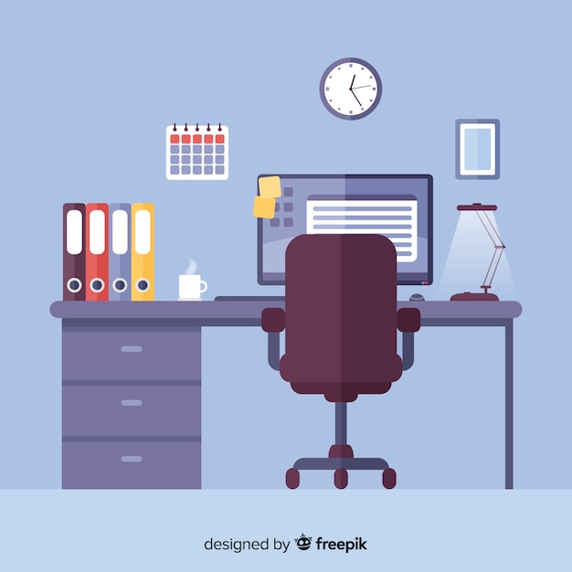 Gratis vector modern bureau met een plat ontwerp