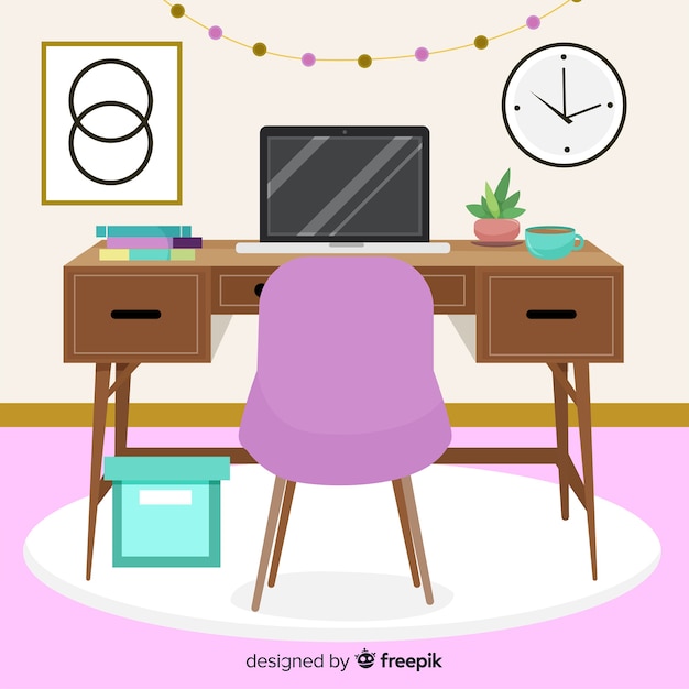 Gratis vector modern bureau met een plat ontwerp