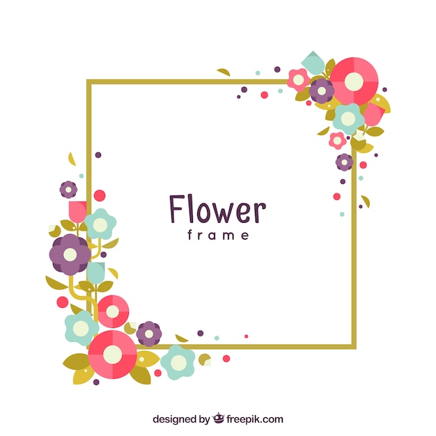 Gratis vector modern frame met kleurrijke platte bloemen