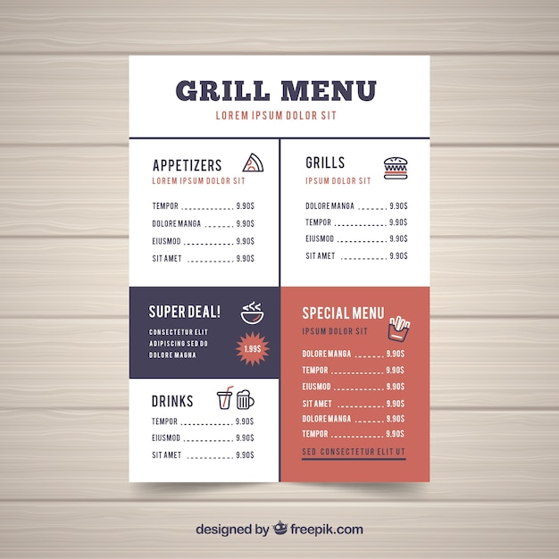 Gratis vector modern grill-menuontwerp