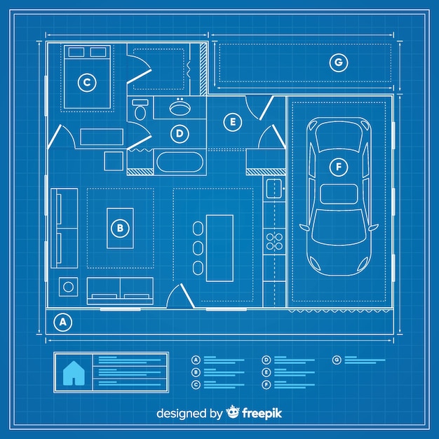 Gratis vector modern huis schets blauwdruk