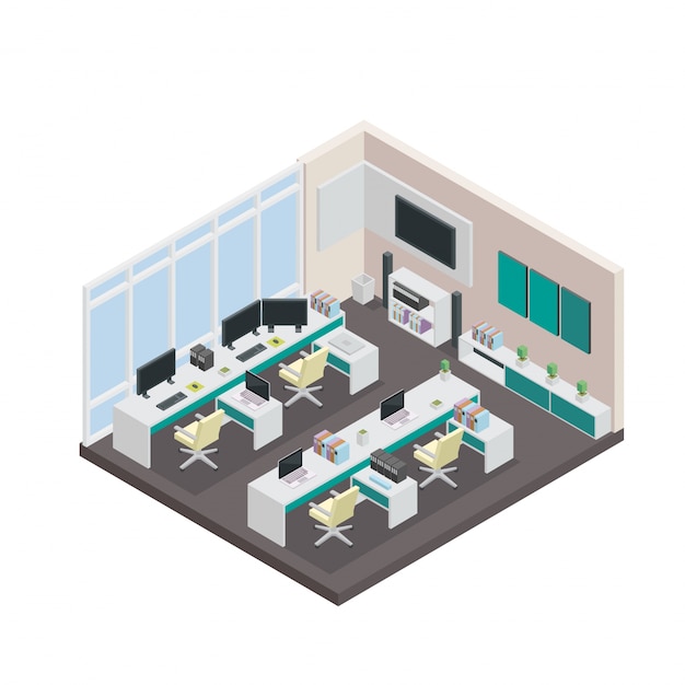 Gratis vector modern isometric 3d office interior design