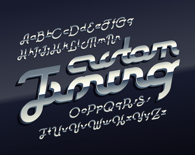 Gratis vector modern lettertype met metalen chroom effect