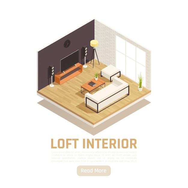 Gratis vector modern loft home tv movie center interieur isometrisch