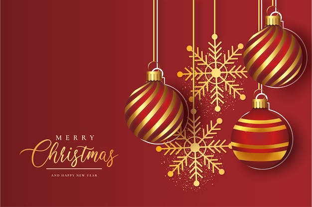 Modern Merry Christmas Frame met realistische gouden kerstballen