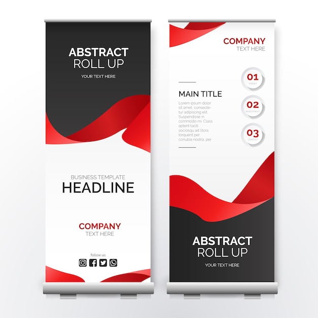 Gratis vector modern oprolbare banner met rood lint