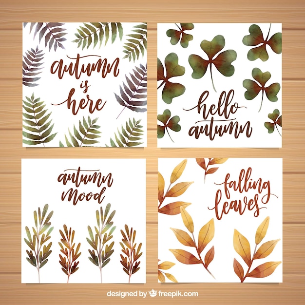 Gratis vector modern pakket waterverf herfstkaarten