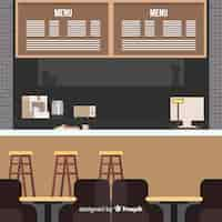 Gratis vector modern restaurantinterieur met vlak ontwerp